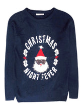 Load image into Gallery viewer, Ladies Navy Santa 'Christmas Night Fever' Slogan Knitted Jumper