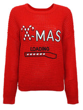 Load image into Gallery viewer, Ladies Red Festive Candy Cane &#39;X-MAS Loading&#39; Knitted Jumper
