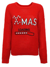 Load image into Gallery viewer, Ladies Red Festive Candy Cane 'X-MAS Loading' Knitted Jumper