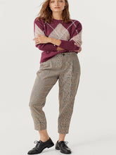 Load image into Gallery viewer, Ladies Ellos Wine Wool Blend Argyle Ribbed Knitted Jumper
