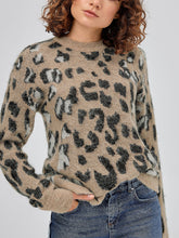 Load image into Gallery viewer, Ladies Beige Wool Blend Animal Print Knitted Jumper