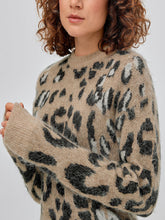 Load image into Gallery viewer, Ladies Beige Wool Blend Animal Print Knitted Jumper