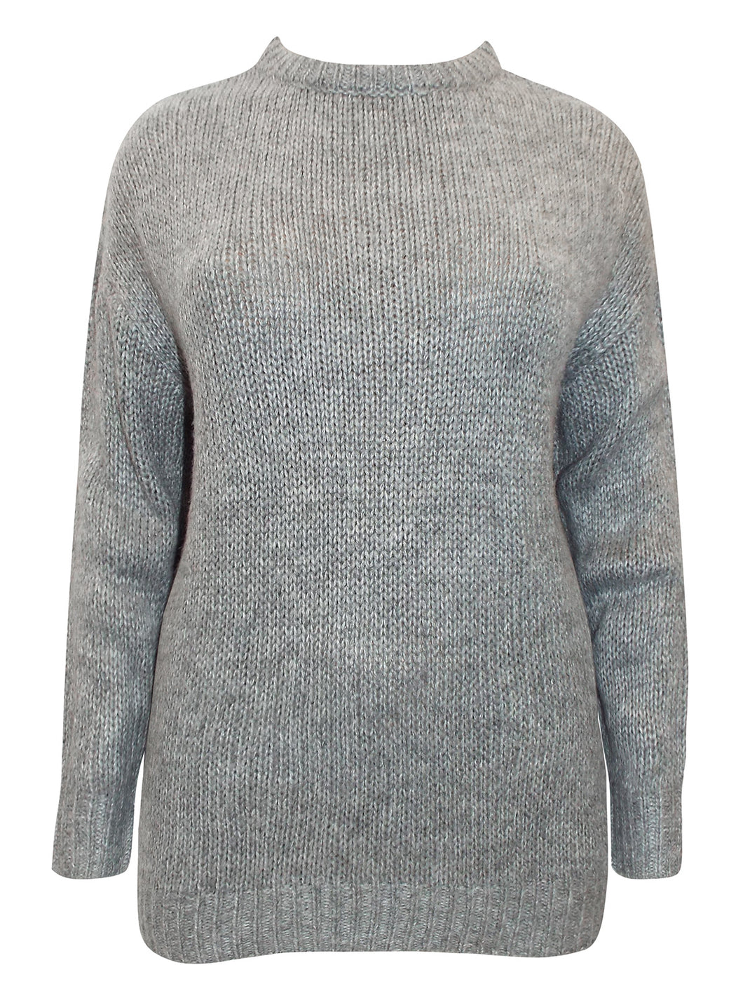 Ladies Grey Curve Chunky Ribbed Knit Long Sleeve Jumpers