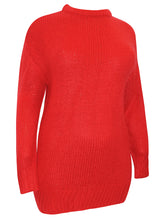 Load image into Gallery viewer, Ladies Beige Red Chunky Knitted Long Sleeve Plus Size Jumpers