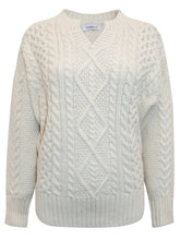 Load image into Gallery viewer, Ladies Cream Ribbed V Neck Chunky Cable Knit Jumper