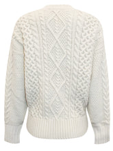 Load image into Gallery viewer, Ladies Cream Ribbed V Neck Chunky Cable Knit Jumper