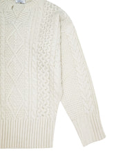 Load image into Gallery viewer, Ladies Cream Ribbed V Neck Chunky Cable Knit Jumper