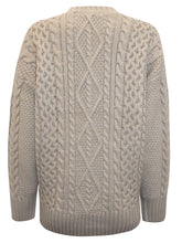 Load image into Gallery viewer, Ladies Beige Ribbed V Neck Chunky Cable Knit Jumper
