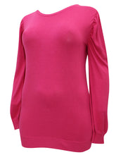 Load image into Gallery viewer, Pink Ruched Shoulder Soft Knit Crew Neck Plus Size Jumpers