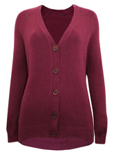 Load image into Gallery viewer, Ladies Claret Soft Knit Button Down Ribbed V Neck Cardigan