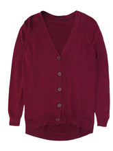 Load image into Gallery viewer, Ladies Claret Soft Knit Button Down Ribbed V Neck Cardigan
