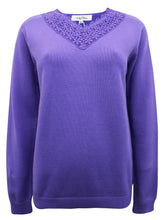 Load image into Gallery viewer, Ladies Lily Ella Purple Crochet Lace V-neck Cotton Jumper