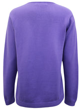 Load image into Gallery viewer, Ladies Lily Ella Purple Crochet Lace V-neck Cotton Jumper