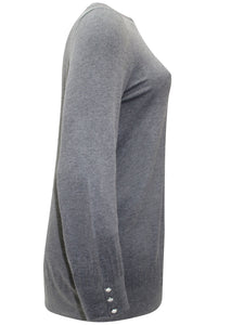 Ladies Grey Maroon Pearl Button Cuff Soft Knit Plus Size Jumper