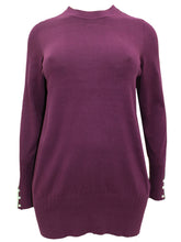 Load image into Gallery viewer, Ladies Grey Maroon Pearl Button Cuff Soft Knit Plus Size Jumper
