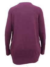 Load image into Gallery viewer, Ladies Grey Maroon Pearl Button Cuff Soft Knit Plus Size Jumper