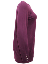 Load image into Gallery viewer, Ladies Grey Maroon Pearl Button Cuff Soft Knit Plus Size Jumper