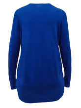 Load image into Gallery viewer, Ladies Blue Black Pearl Button Cuff Soft Knit V-Neck Plus Size Jumpers