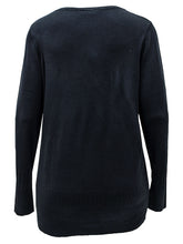 Load image into Gallery viewer, Ladies Blue Black Pearl Button Cuff Soft Knit V-Neck Plus Size Jumpers