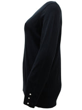 Load image into Gallery viewer, Ladies Blue Black Pearl Button Cuff Soft Knit V-Neck Plus Size Jumpers
