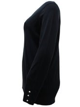 Load image into Gallery viewer, Ladies Blue Black Pearl Button Cuff Soft Knit V-Neck Plus Size Jumpers