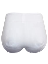 Load image into Gallery viewer, Ladies White Stripe Full Briefs Lace Insert Midi Knickers