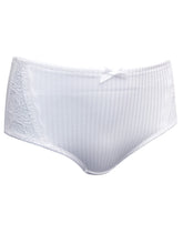 Load image into Gallery viewer, Ladies White Stripe Full Briefs Lace Insert Midi Knickers