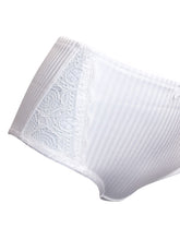 Load image into Gallery viewer, Ladies White Stripe Full Briefs Lace Insert Midi Knickers