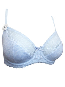 Blue Floral Lace Wired Full Cup Bra