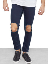 Load image into Gallery viewer, Navy Morrow Ripped Open Knee Skinny Fit Denim Jeans