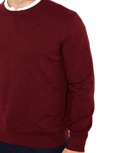 Load image into Gallery viewer, Men Dark Red Cotton Blend Crew Neck Knitted Jumper