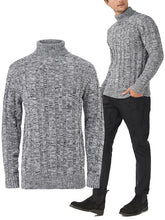 Load image into Gallery viewer, Mens Grey Marl Cotton Ribbed Knit Roll Neck Jumper