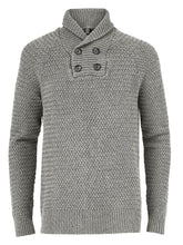 Load image into Gallery viewer, Mens Grey Archie Cotton Ribbed Shawl Collar Jumper