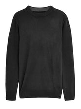 Load image into Gallery viewer, Mens Black Soft Knitted Cotton Rich Crew Ribbed Neck Long Sleeve Jumpers