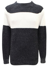 Load image into Gallery viewer, Black Textured Large Stripe Crew Neck Long Sleeve Jumpers