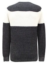 Load image into Gallery viewer, Black Textured Large Stripe Crew Neck Long Sleeve Jumpers