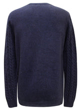 Load image into Gallery viewer, Mens Navy Wool Blend Cable Knit Crew Neck Long Sleeve Jumpers