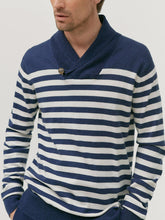 Load image into Gallery viewer, Mens Big &amp;Tall Navy &amp; White Striped Shawl Buttoned Collared jumpers
