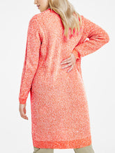 Load image into Gallery viewer, Ladies Orange Marl Open Longline Fisherman Ribbed Pocket Plus Size Cardigan