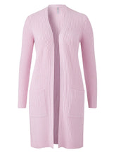 Load image into Gallery viewer, Ladies Pink Open Front Longline Fishermen Ribbed Patch Pocket Plus Size Cardigan