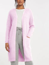 Load image into Gallery viewer, Ladies Pink Open Front Longline Fishermen Ribbed Patch Pocket Plus Size Cardigan