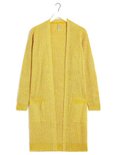 Load image into Gallery viewer, Ladies Yellow Open Longline Fisherman Ribbed Pocket Plus Size Cardigan