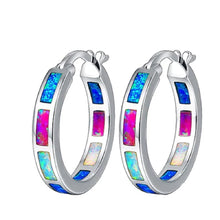 Load image into Gallery viewer, Ladies White Blue Multicolor Chakra Stainless Steel Hoop Earrings