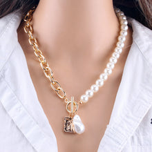 Load image into Gallery viewer, Ladies Gold Tier Multi Layer Pearl Bead Snake Chain Irregular Pearl Drop Pendant