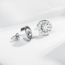 Load image into Gallery viewer, Unisex Silver Round Crystal Centre Anti Allergy Stainless Steel Numeral Earrings