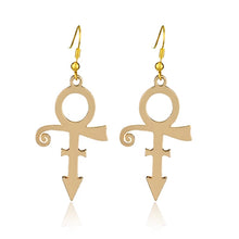 Load image into Gallery viewer, Prince RIP Memorial Symbol Gold Plated Hook Earrings
