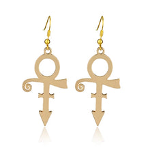 Load image into Gallery viewer, Prince RIP Memorial Symbol Gold Plated Hook Earrings