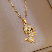Load image into Gallery viewer, Unisex Gold Stainless Steel Cute Teddy Dog Crystal Pendant Link Chain Necklace