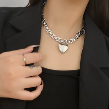 Load image into Gallery viewer, Ladies Silver Stainless Steel Geometric Thick Chain Heart Pendant Necklace