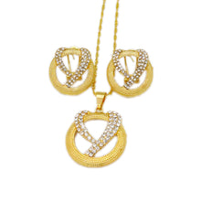 Load image into Gallery viewer, Gold Round Cutout Open Heart Crystal Earrings & Pendant Twist Chain Set